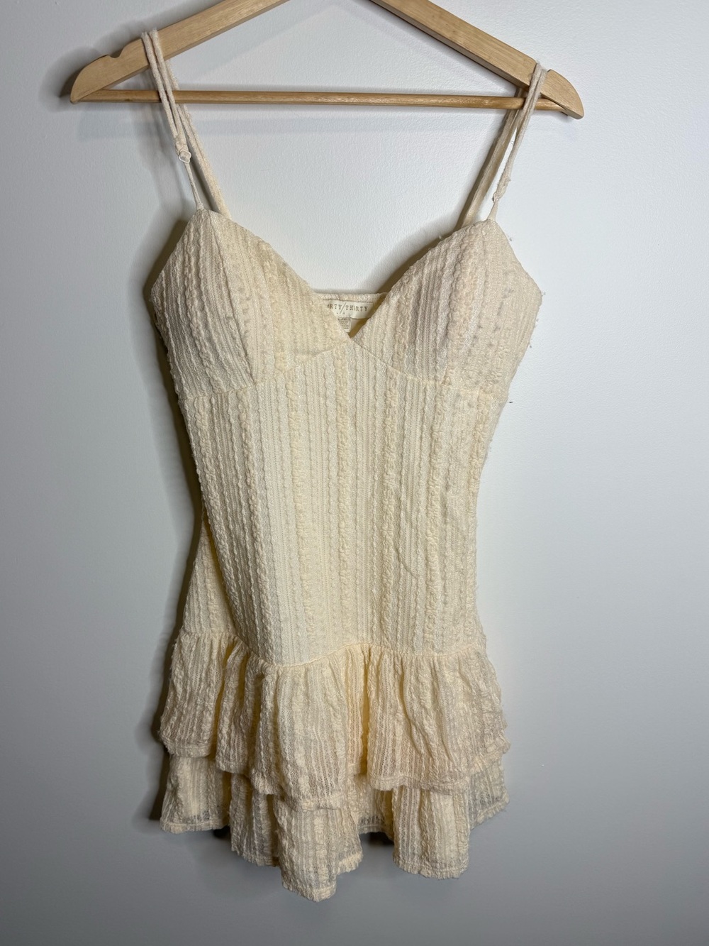 Thirty thirty Cream Ruffle Mini Dress with Spaghetti Straps size large